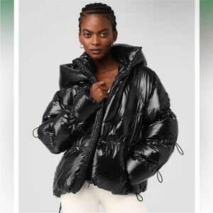 ALO Stunner Black Puffer Jacket with Glossy Finish